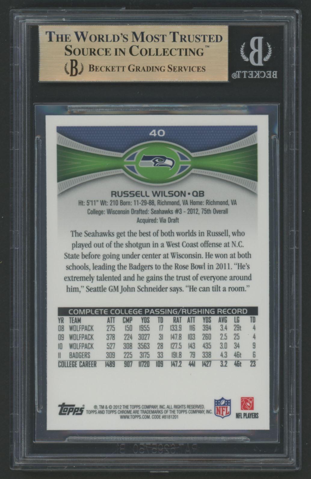 Russell Wilson 2012 Topps Chrome #40 RC (BGS 9.5) at PristineAuction.com Russell Wilson 2012 Topps Chrome #40 RC (BGS 9.5) at PristineAuction.com
