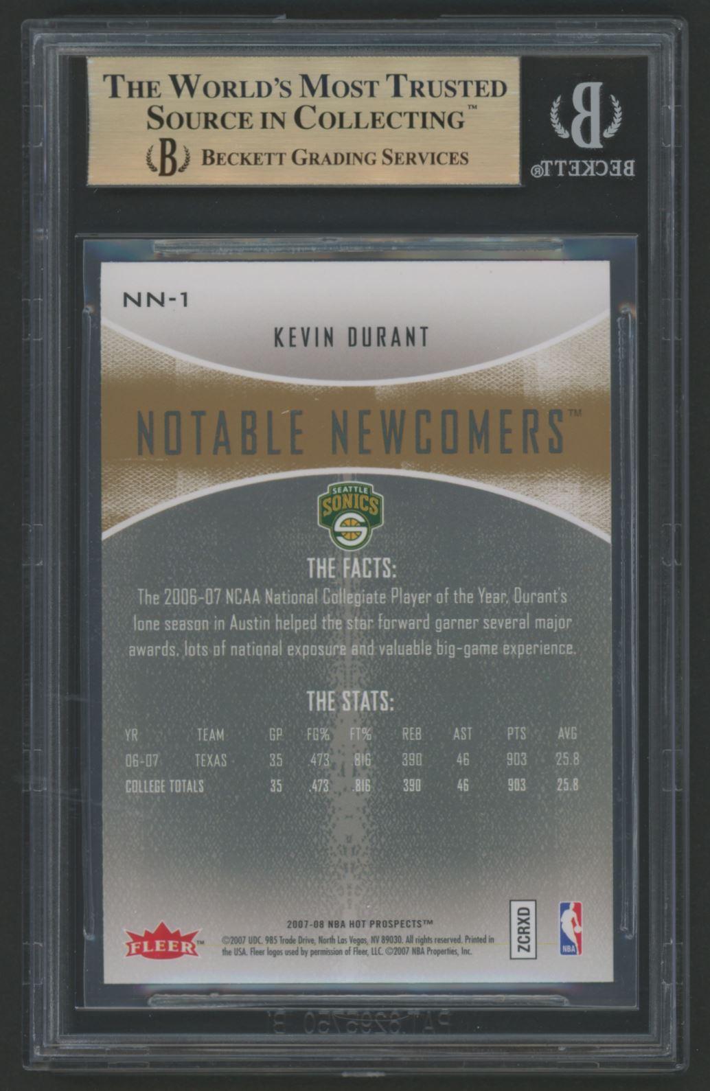 Kevin Durant 2007-08 Fleer Hot Prospects Notable Newcomers #NN-1 (BGS 9.5) at PristineAuction.com Kevin Durant 2007-08 Fleer Hot Prospects Notable Newcomers #NN-1 (BGS 9.5) at PristineAuction.com