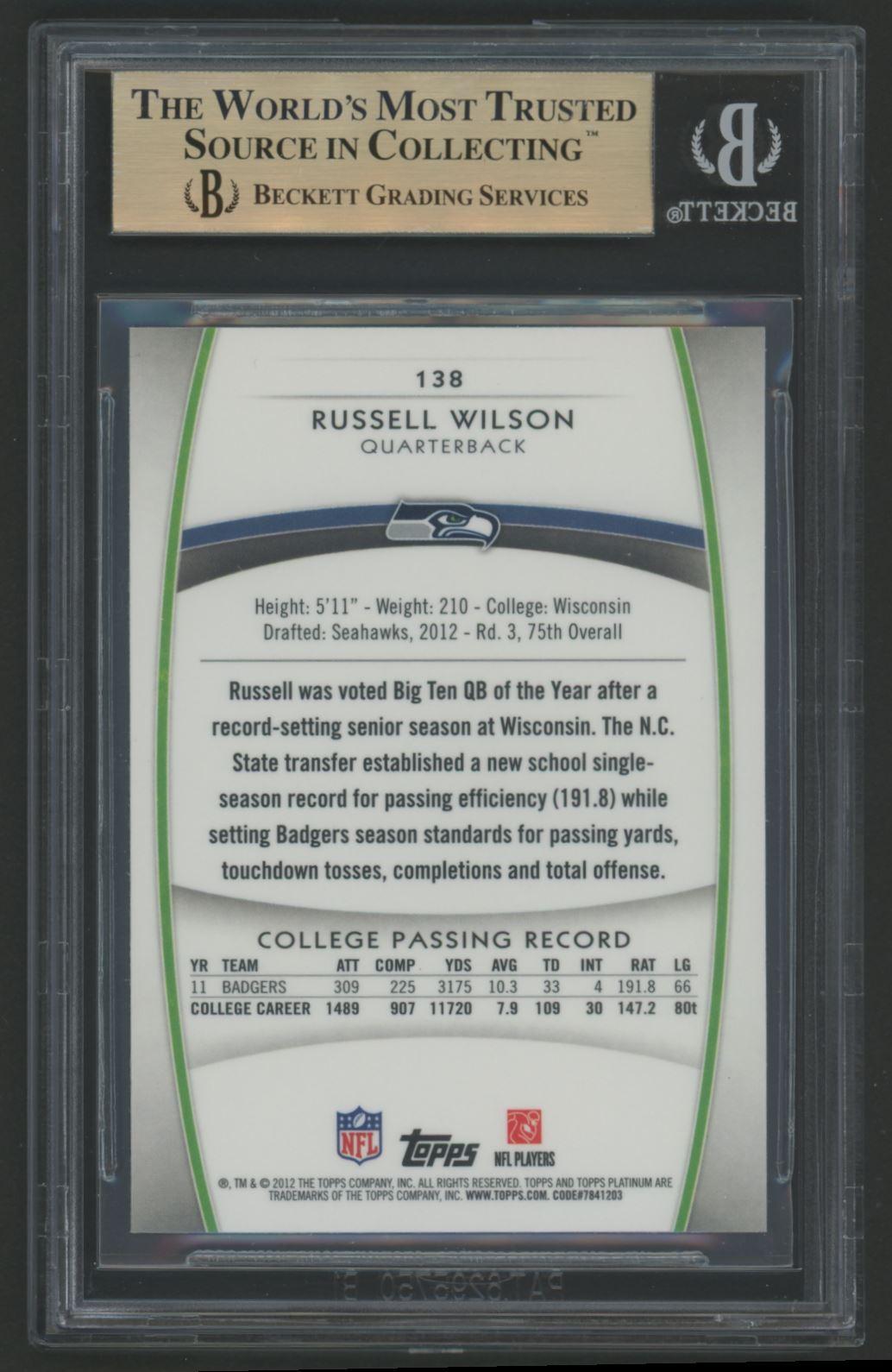 Russell Wilson 2012 Topps Platinum Orange Refractors #138 (BGS 9.5) at PristineAuction.com Russell Wilson 2012 Topps Platinum Orange Refractors #138 (BGS 9.5) at PristineAuction.com