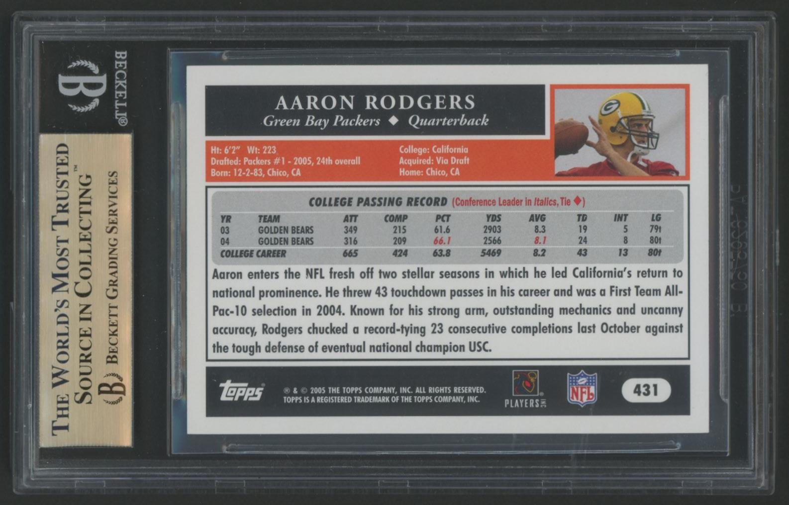 Aaron Rodgers 2005 Topps #431 RC (BGS 9.5) at PristineAuction.com Aaron Rodgers 2005 Topps #431 RC (BGS 9.5) at PristineAuction.com