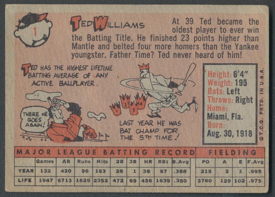 Ted Williams 1958 Topps #1 at PristineAuction.com Ted Williams 1958 Topps #1 at PristineAuction.com