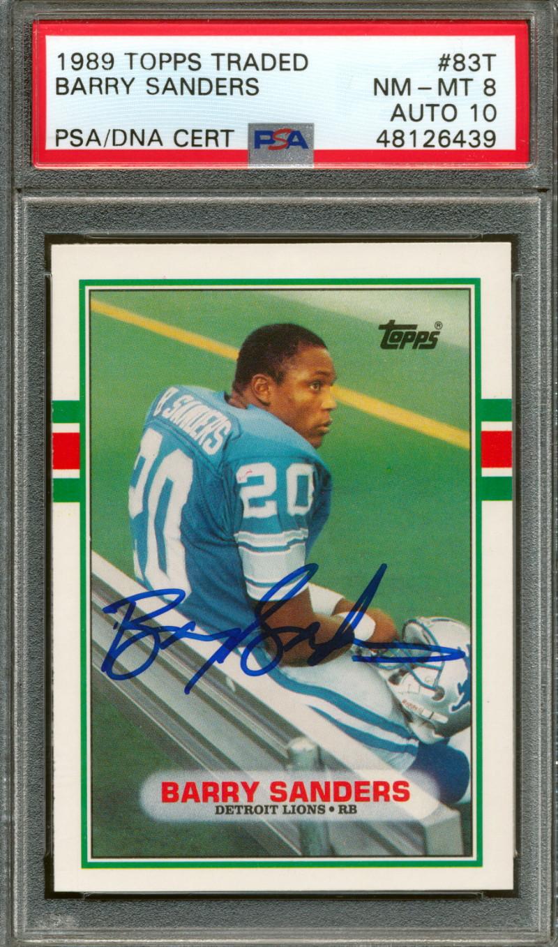 Barry Sanders Signed 1989 Topps Traded #83T (PSA 8 | Autograph Graded 10) at PristineAuction.com Barry Sanders Signed 1989 Topps Traded #83T (PSA 8 | Autograph Graded 10) at PristineAuction.com