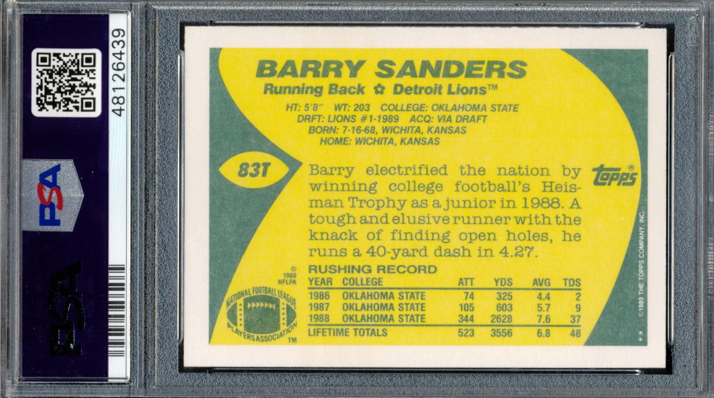 Barry Sanders Signed 1989 Topps Traded #83T (PSA 8 | Autograph Graded 10) at PristineAuction.com Barry Sanders Signed 1989 Topps Traded #83T (PSA 8 | Autograph Graded 10) at PristineAuction.com