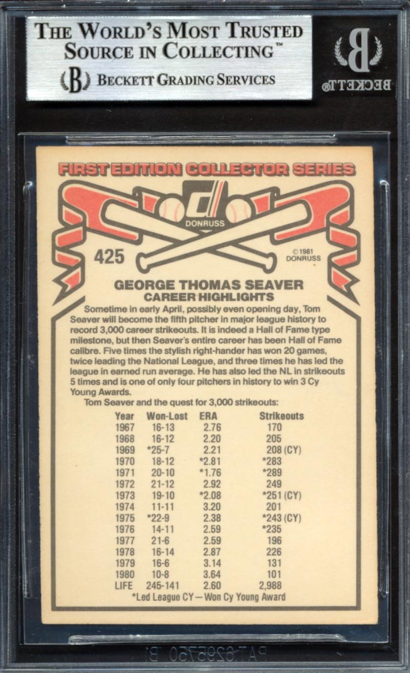 Tom Seaver Signed 1981 Donruss #425 (BGS) at PristineAuction.com Tom Seaver Signed 1981 Donruss #425 (BGS) at PristineAuction.com