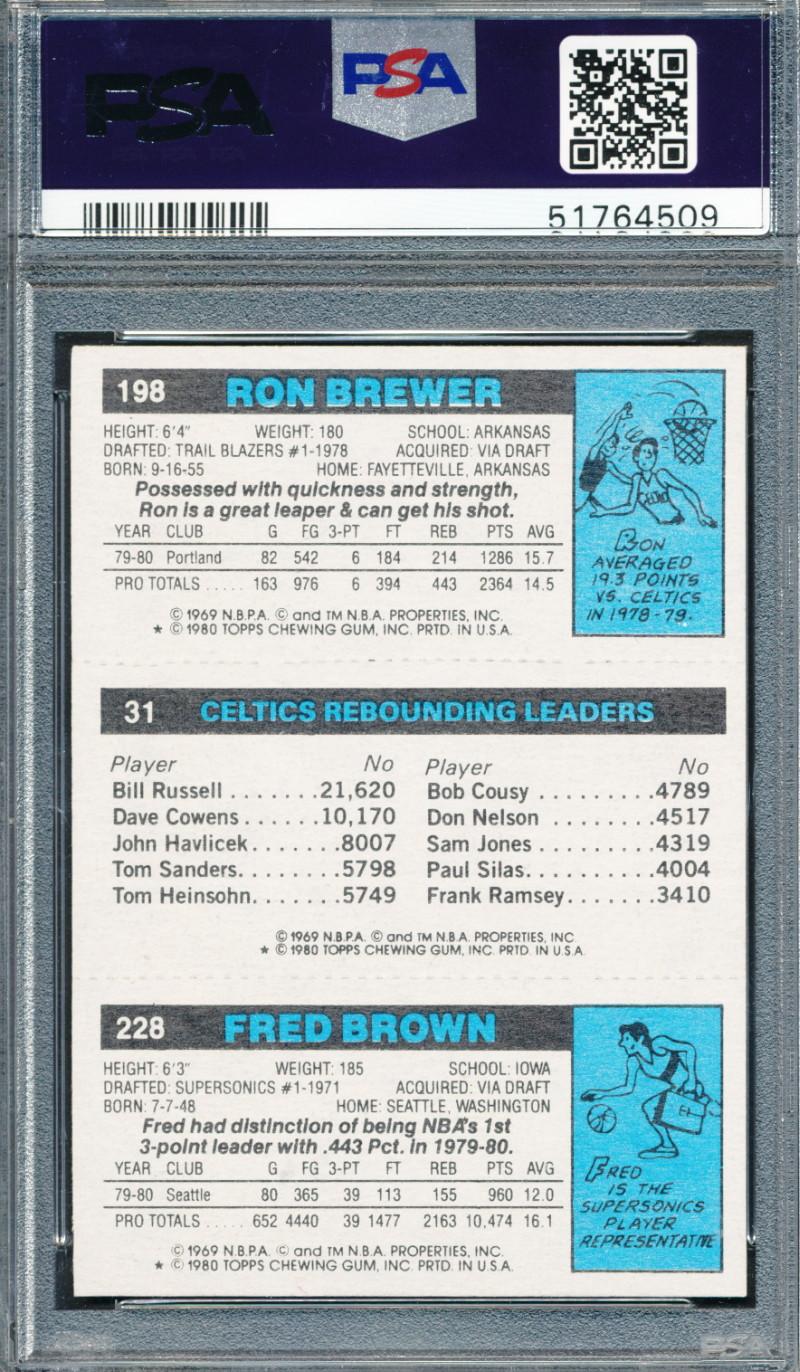 Larry Bird Signed Larry Bird / Fred Brown / Ron Brewer 1980-81 Topps #165 228 / 31 TL / 198 (PSA 8 | Autograph Graded 10) at PristineAuction.com Larry Bird Signed Larry Bird / Fred Brown / Ron Brewer 1980-81 Topps #165 228 / 31 TL / 198 (PSA 8 | Autograph Graded 10) at PristineAuction.com