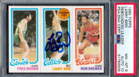 Larry Bird Signed Larry Bird / Fred Brown / Ron Brewer 1980-81 Topps #165 228 / 31 TL / 198 (PSA 8 | Autograph Graded 10) at PristineAuction.com