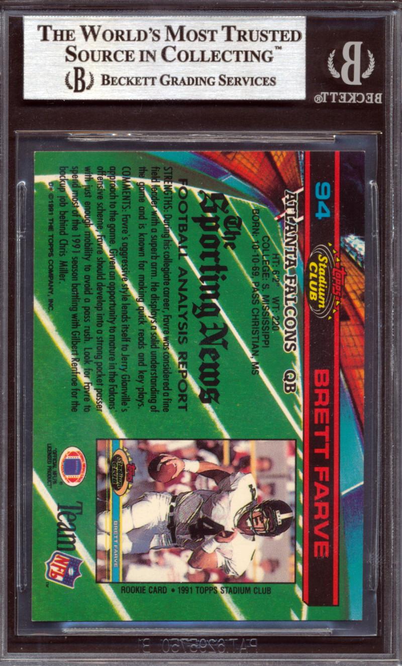 Brett Favre Signed 1991 Stadium Club #94 RC (BGS) at PristineAuction.com Brett Favre Signed 1991 Stadium Club #94 RC (BGS) at PristineAuction.com