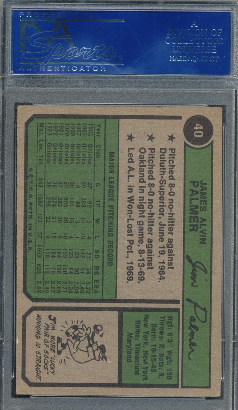 Jim Palmer Signed 1974 Topps #40 (PSA) at PristineAuction.com Jim Palmer Signed 1974 Topps #40 (PSA) at PristineAuction.com