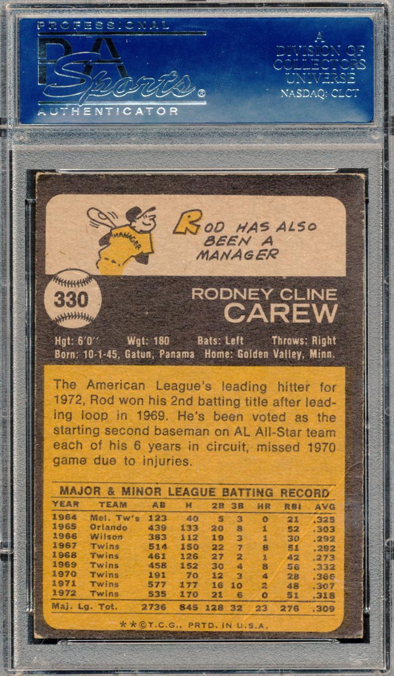 Rod Carew Signed 1973 Topps #330 (PSA) at PristineAuction.com Rod Carew Signed 1973 Topps #330 (PSA) at PristineAuction.com