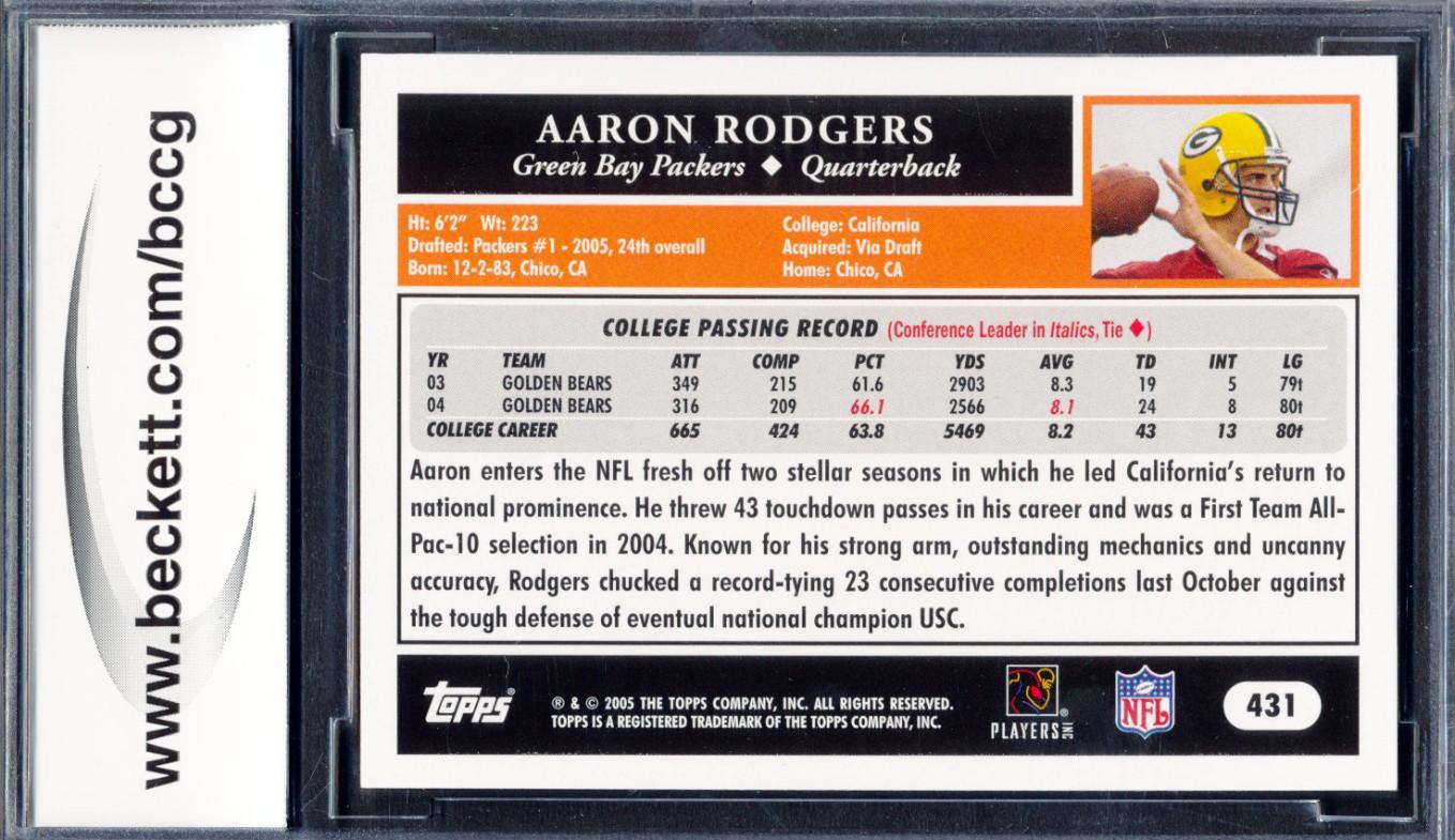 Aaron Rodgers 2005 Topps #431 RC (BCCG 10) at PristineAuction.com Aaron Rodgers 2005 Topps #431 RC (BCCG 10) at PristineAuction.com