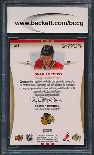 Jonathan Toews 2007-08 SP Authentic AU #203 #273/999 RC (BCCG 10) at PristineAuction.com Jonathan Toews 2007-08 SP Authentic AU #203 #273/999 RC (BCCG 10) at PristineAuction.com