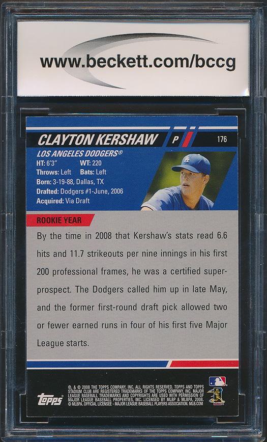 Clayton Kershaw 2008 Stadium Club AU B #176 (BCCG 10) at PristineAuction.com Clayton Kershaw 2008 Stadium Club AU B #176 (BCCG 10) at PristineAuction.com