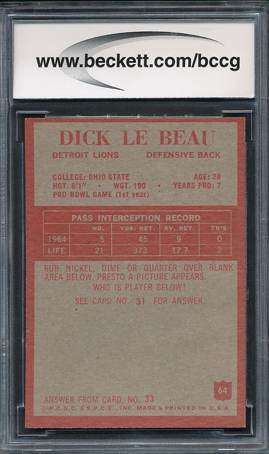 Dick LeBeau 1965 Philadelphia #64 RC (BCCG 9) at PristineAuction.com Dick LeBeau 1965 Philadelphia #64 RC (BCCG 9) at PristineAuction.com