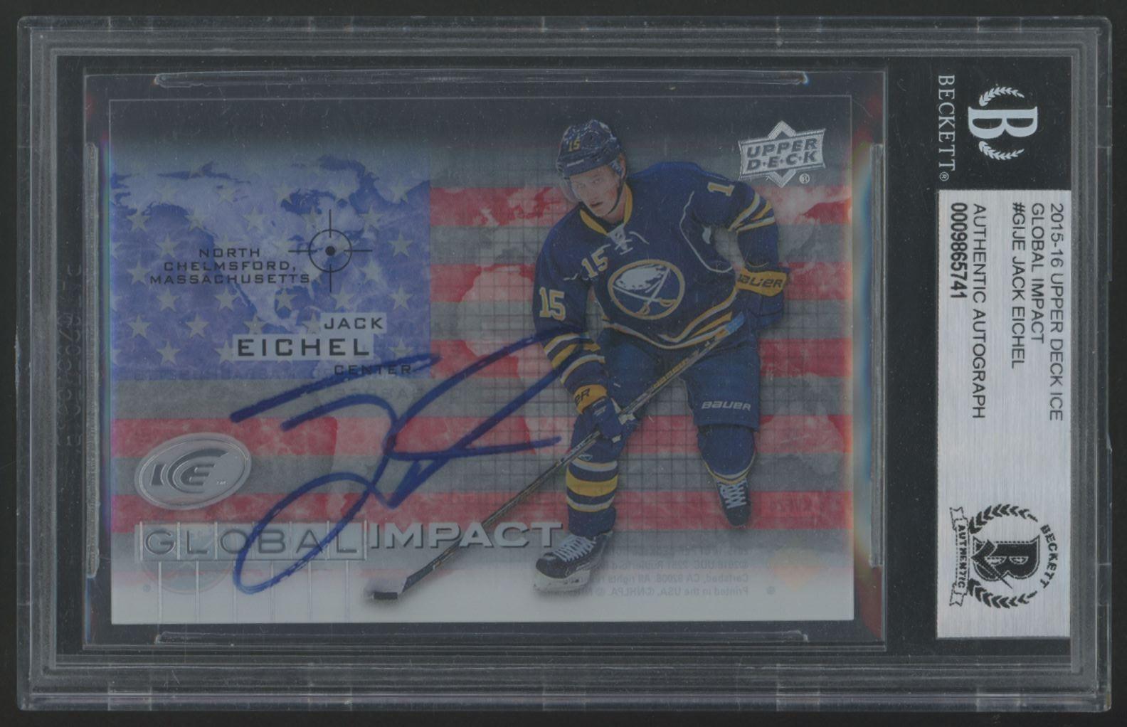 Jack Eichel Signed 2015-16 Upper Deck Ice Global Impact #GIJE (BGS) at PristineAuction.com Jack Eichel Signed 2015-16 Upper Deck Ice Global Impact #GIJE (BGS) at PristineAuction.com