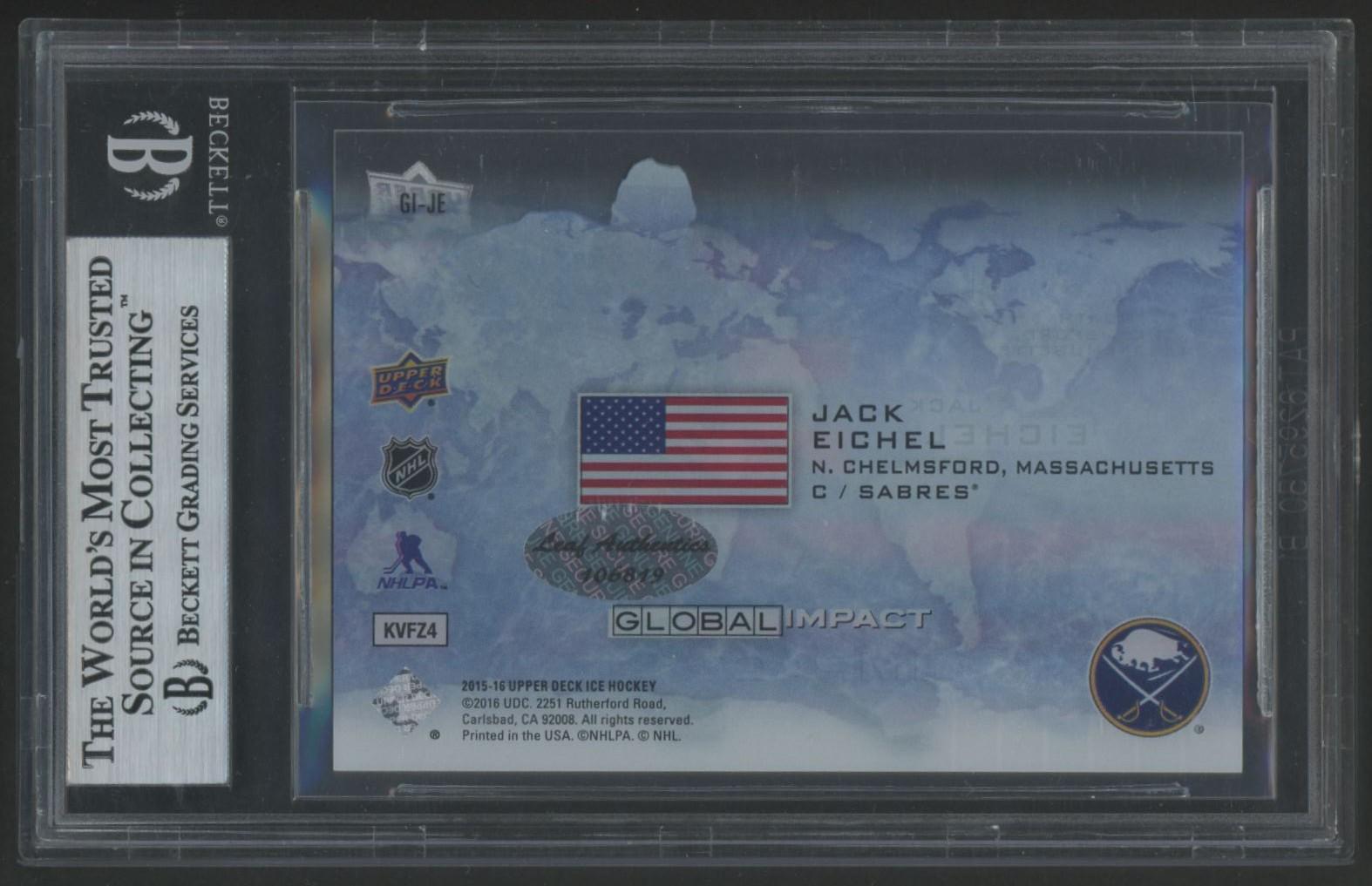 Jack Eichel Signed 2015-16 Upper Deck Ice Global Impact #GIJE (BGS) at PristineAuction.com Jack Eichel Signed 2015-16 Upper Deck Ice Global Impact #GIJE (BGS) at PristineAuction.com