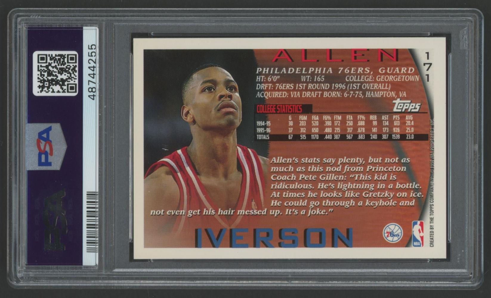 Allen Iverson 1996 Topps #171 (PSA 9) at PristineAuction.com Allen Iverson 1996 Topps #171 (PSA 9) at PristineAuction.com