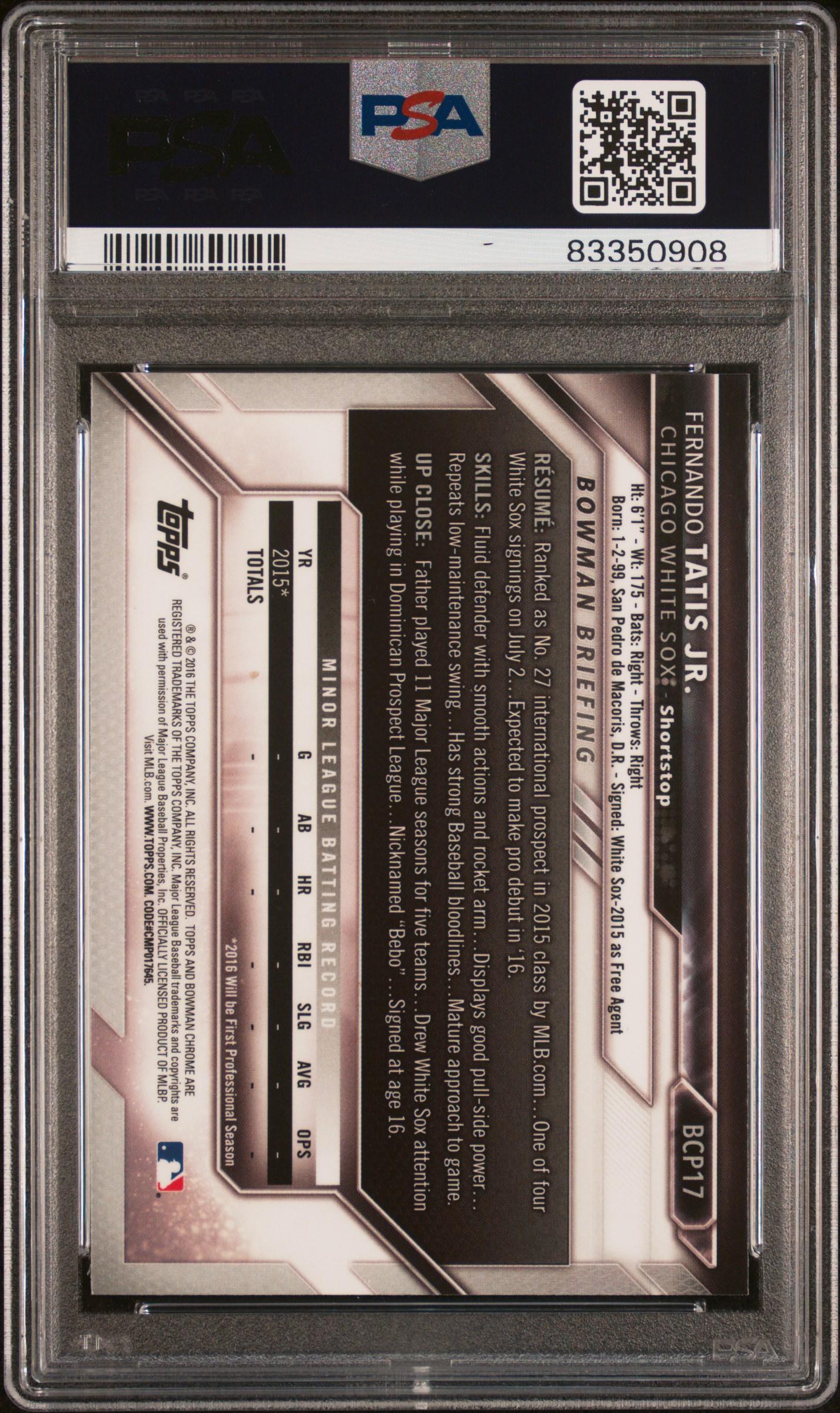 Fernando Tatis Jr. 2016 Bowman Chrome Prospects #BCP17 (PSA 10) at PristineAuction.com Fernando Tatis Jr. 2016 Bowman Chrome Prospects #BCP17 (PSA 10) at PristineAuction.com