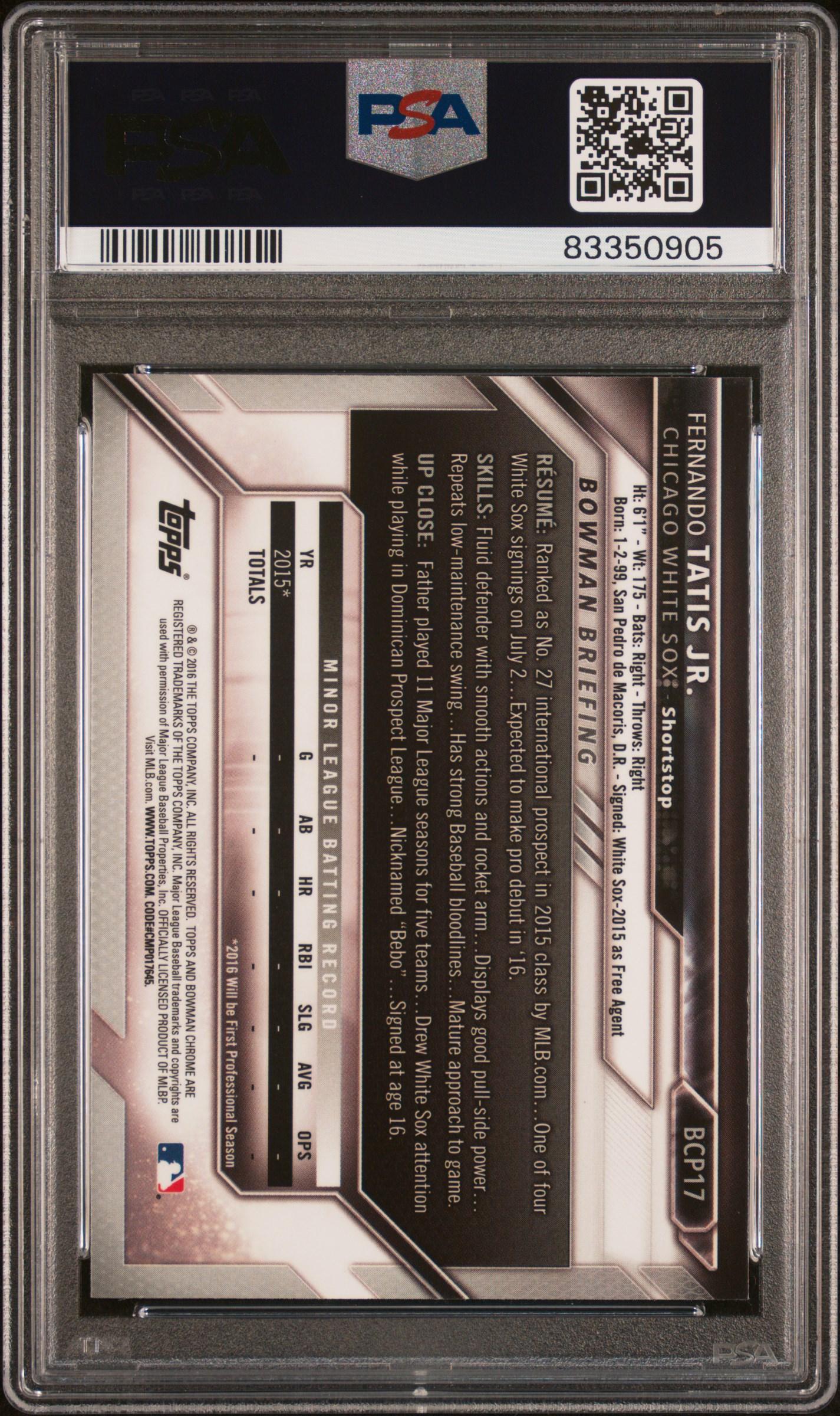Fernando Tatis Jr. 2016 Bowman Chrome Prospects #BCP17 (PSA 9) at PristineAuction.com Fernando Tatis Jr. 2016 Bowman Chrome Prospects #BCP17 (PSA 9) at PristineAuction.com