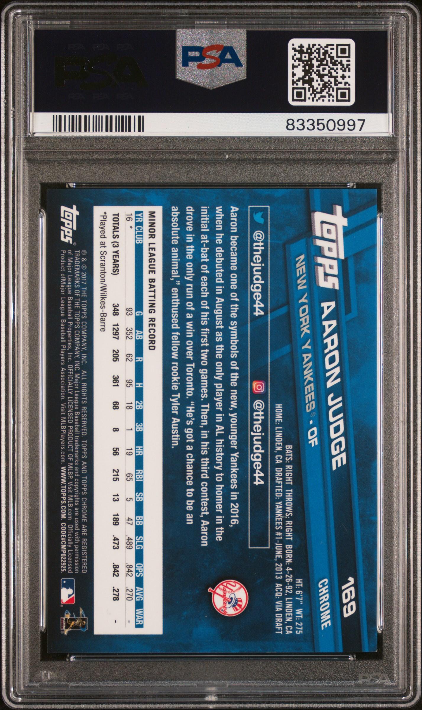 Aaron Judge 2017 Topps Chrome Negative Refractors #169 (PSA 9) at PristineAuction.com Aaron Judge 2017 Topps Chrome Negative Refractors #169 (PSA 9) at PristineAuction.com