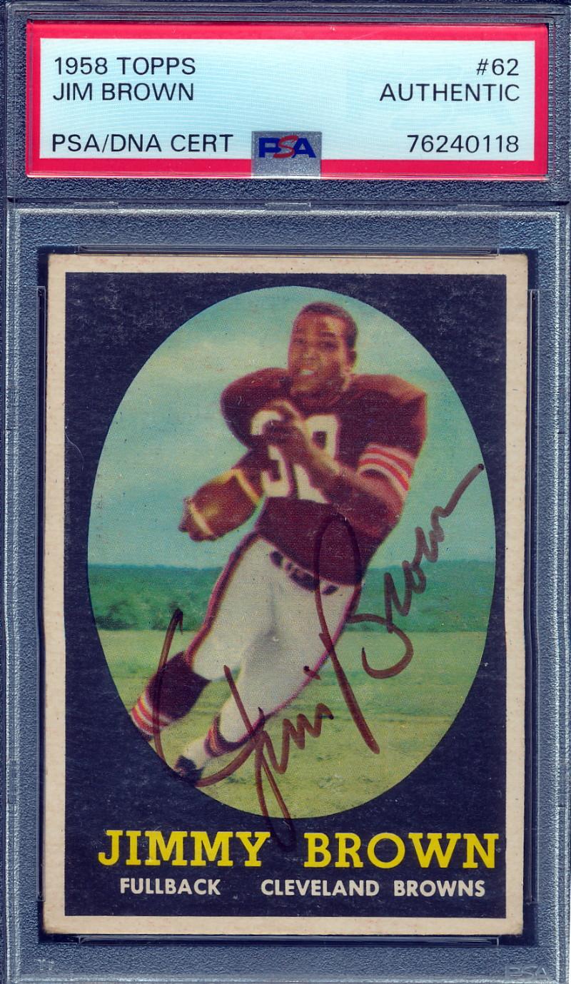 Jim Brown Signed 1958 Topps #62 RC (PSA) at PristineAuction.com Jim Brown Signed 1958 Topps #62 RC (PSA) at PristineAuction.com