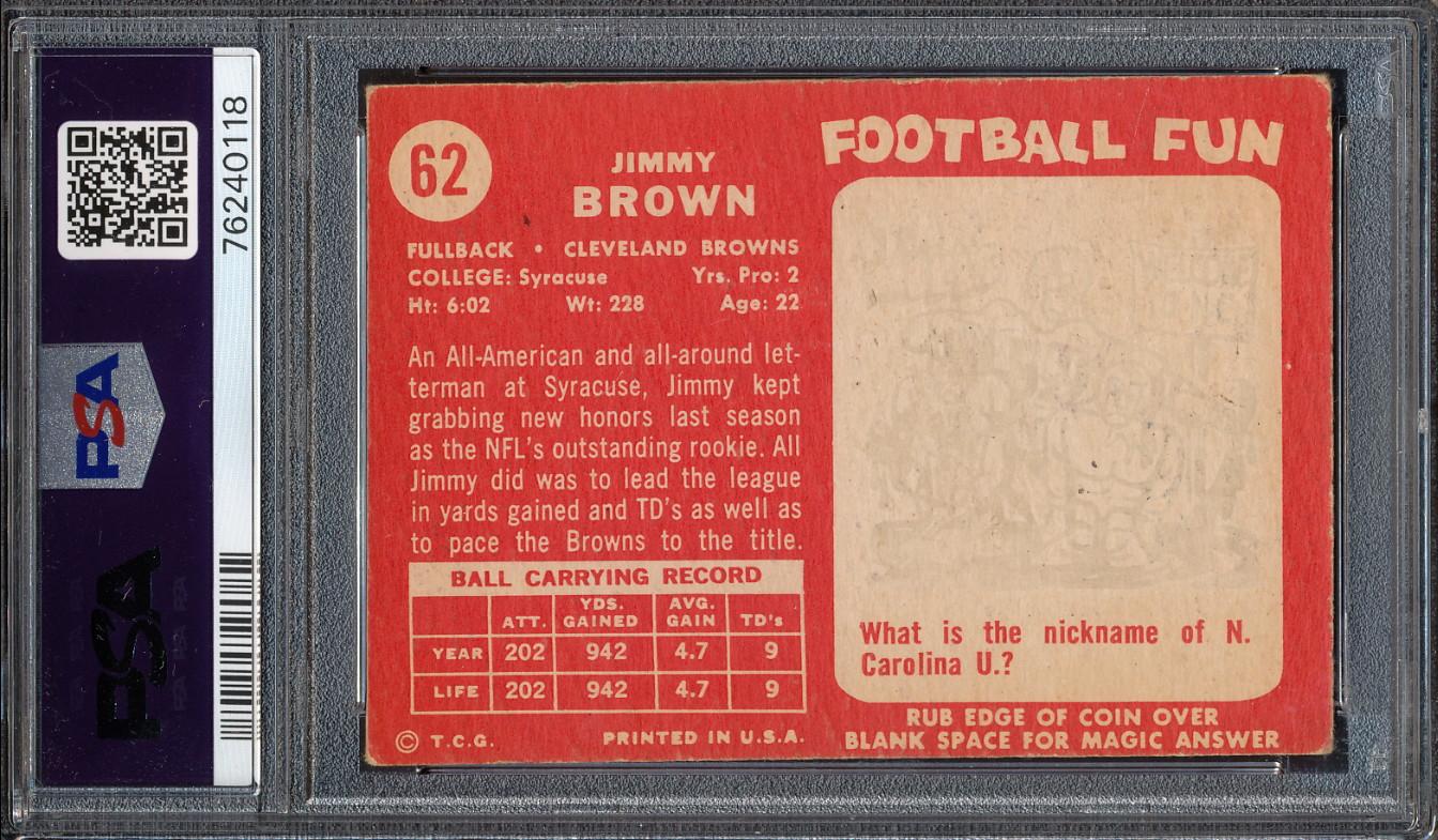 Jim Brown Signed 1958 Topps #62 RC (PSA) at PristineAuction.com Jim Brown Signed 1958 Topps #62 RC (PSA) at PristineAuction.com
