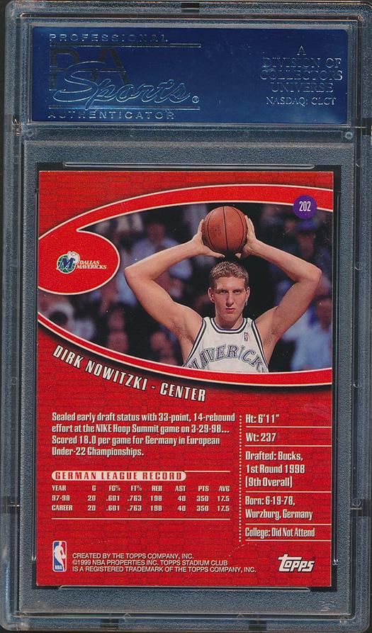 Dirk Nowitzki Signed 1998-99 Stadium Club #202 RC (PSA) at PristineAuction.com Dirk Nowitzki Signed 1998-99 Stadium Club #202 RC (PSA) at PristineAuction.com