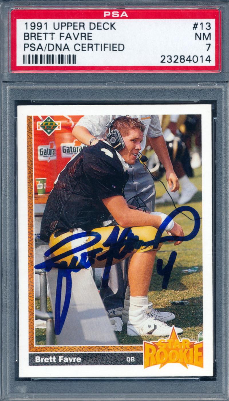 Brett Favre Signed 1991 Upper Deck #13 RC (PSA 7) at PristineAuction.com Brett Favre Signed 1991 Upper Deck #13 RC (PSA 7) at PristineAuction.com