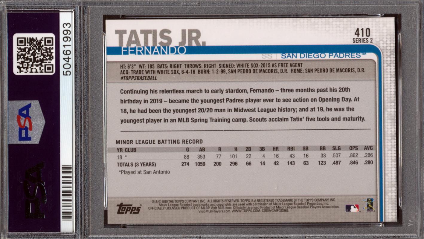 Fernando Tatis Jr. Signed 2019 Topps #410 RC (PSA 8 | Autograph Graded 10) at PristineAuction.com Fernando Tatis Jr. Signed 2019 Topps #410 RC (PSA 8 | Autograph Graded 10) at PristineAuction.com