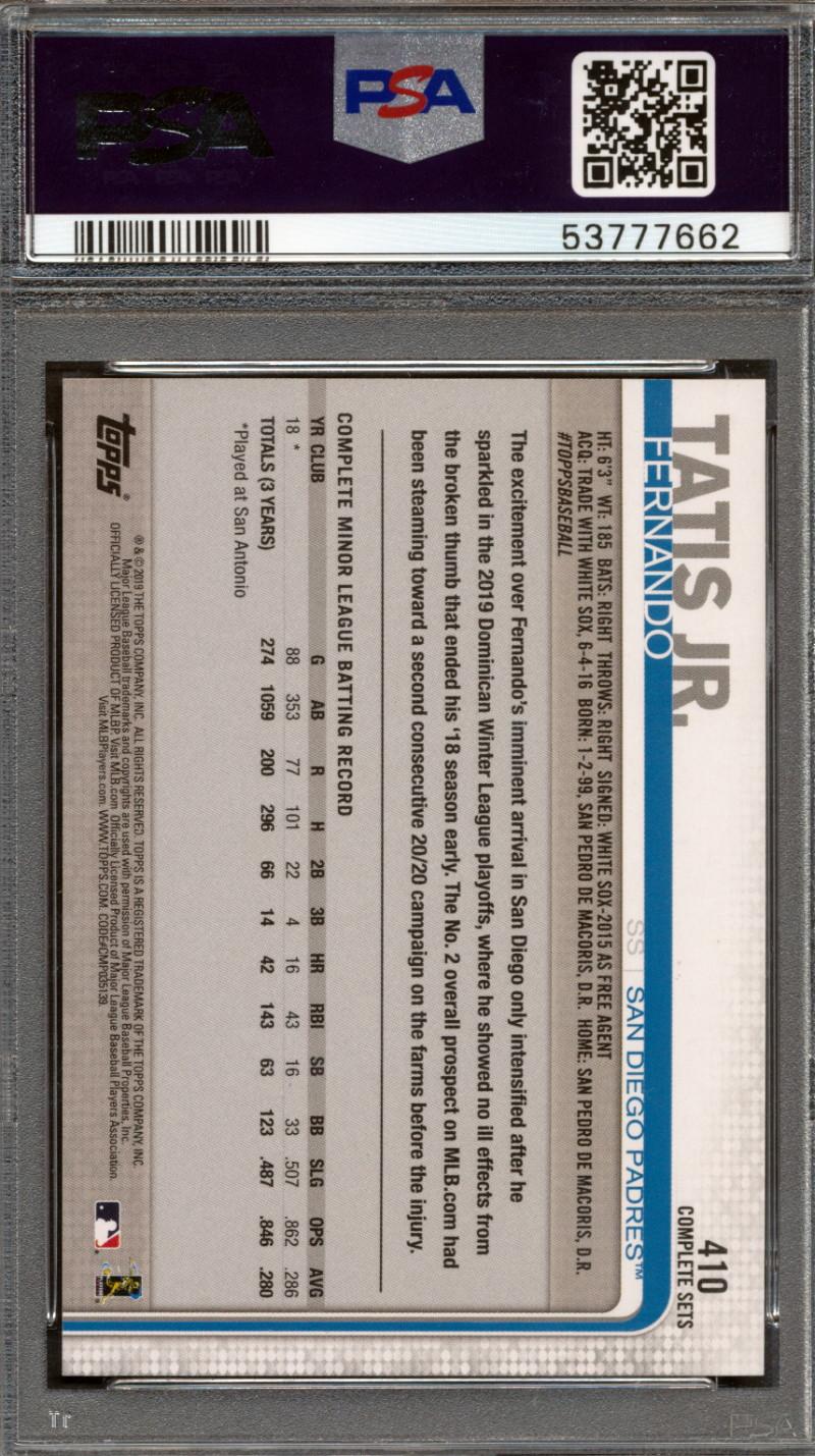 Fernando Tatis Jr. Signed 2019 Topps Base Set Photo Variations #410 / White jersey Retail Factory (PSA) at PristineAuction.com Fernando Tatis Jr. Signed 2019 Topps Base Set Photo Variations #410 / White jersey Retail Factory (PSA) at PristineAuction.com