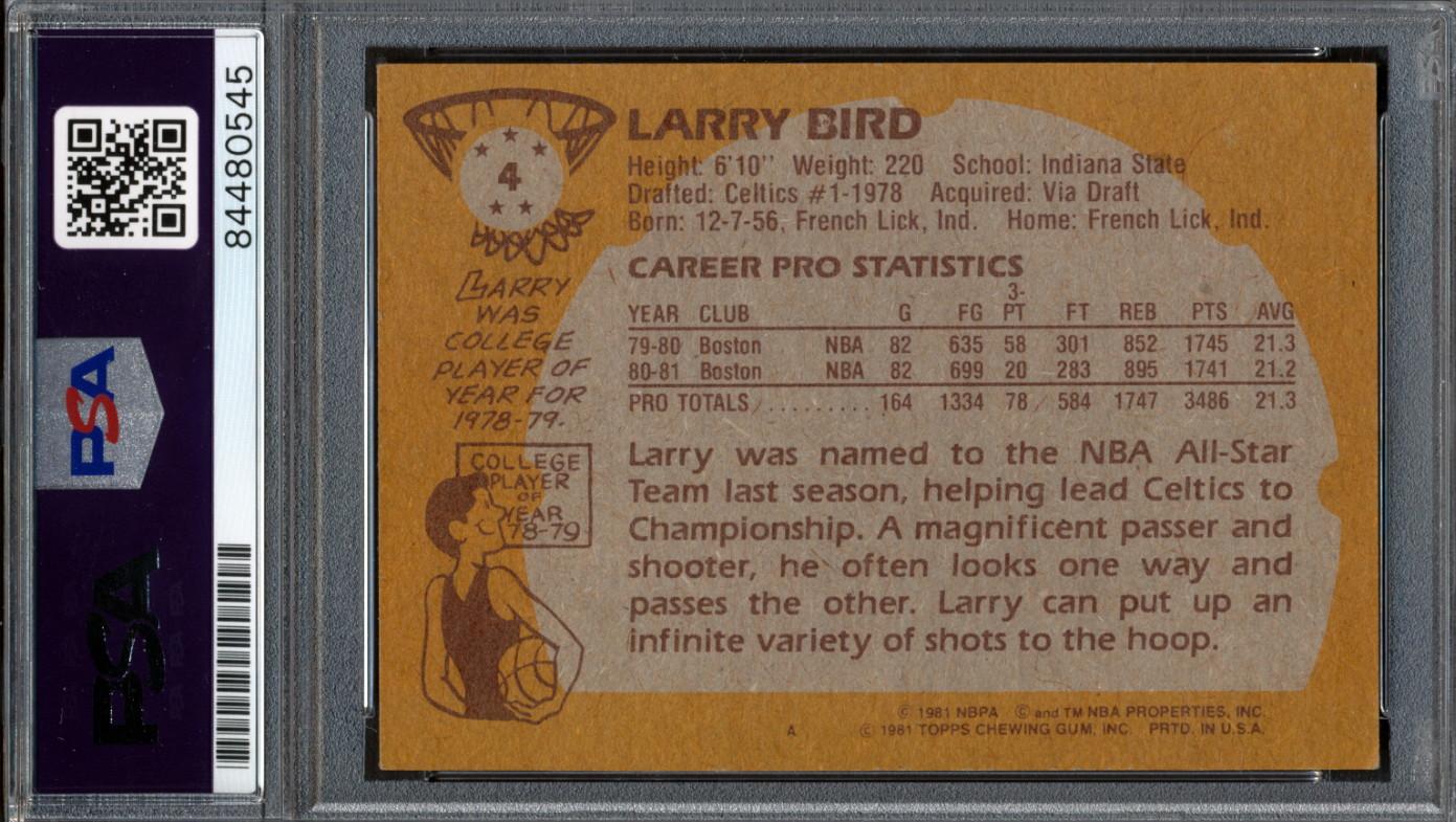 Larry Bird Signed 1981-82 Topps #4 (PSA) at PristineAuction.com Larry Bird Signed 1981-82 Topps #4 (PSA) at PristineAuction.com