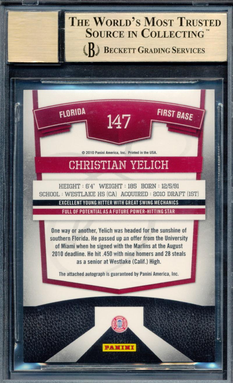 Christian Yelich 2010 Donruss Elite Extra Edition AU #147 #330/815 (BGS 9.5 | Autograph Graded 10) at PristineAuction.com Christian Yelich 2010 Donruss Elite Extra Edition AU #147 #330/815 (BGS 9.5 | Autograph Graded 10) at PristineAuction.com