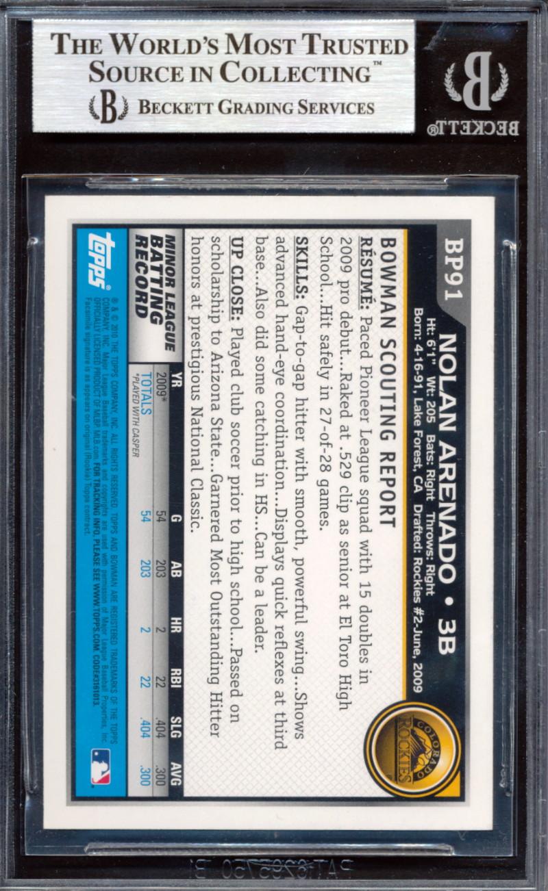 Nolan Arenado Signed 2010 Bowman Prospects #BP91 (BGS) at PristineAuction.com Nolan Arenado Signed 2010 Bowman Prospects #BP91 (BGS) at PristineAuction.com