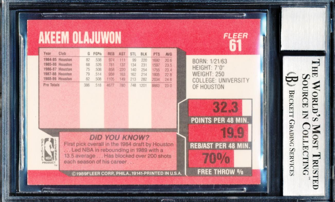 Hakeem Olajuwon Signed 1989-90 Fleer #61 (BGS | Autograph Graded 10) at PristineAuction.com Hakeem Olajuwon Signed 1989-90 Fleer #61 (BGS | Autograph Graded 10) at PristineAuction.com