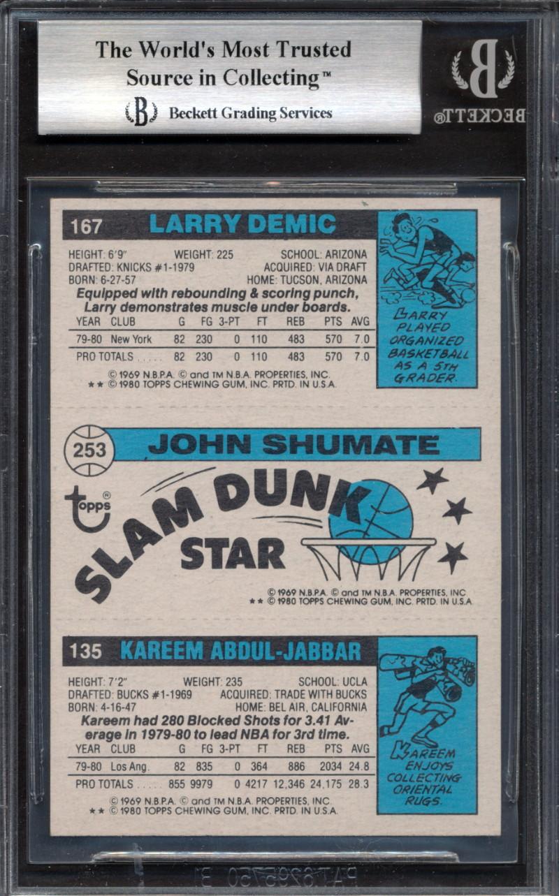 Kareem Abdul-Jabbar Signed Kareem Abdul-Jabbar #135 / John Shumate SD #253 / 167 Larry Demic # 167 1980-81 Topps #132 (BGS) at PristineAuction.com Kareem Abdul-Jabbar Signed Kareem Abdul-Jabbar #135 / John Shumate SD #253 / 167 Larry Demic # 167 1980-81 Topps #132 (BGS) at PristineAuction.com