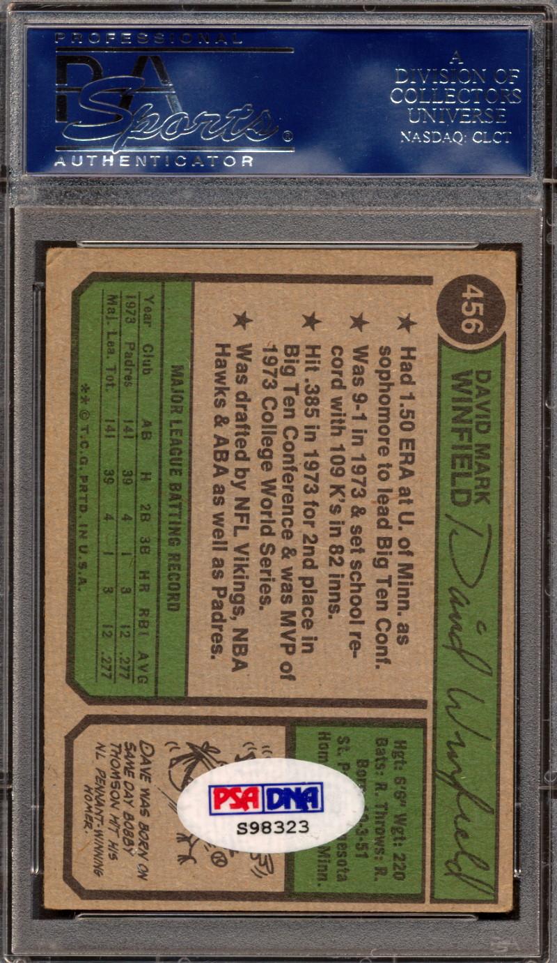 Dave Winfield Signed 1974 Topps #456 RC (PSA) at PristineAuction.com Dave Winfield Signed 1974 Topps #456 RC (PSA) at PristineAuction.com