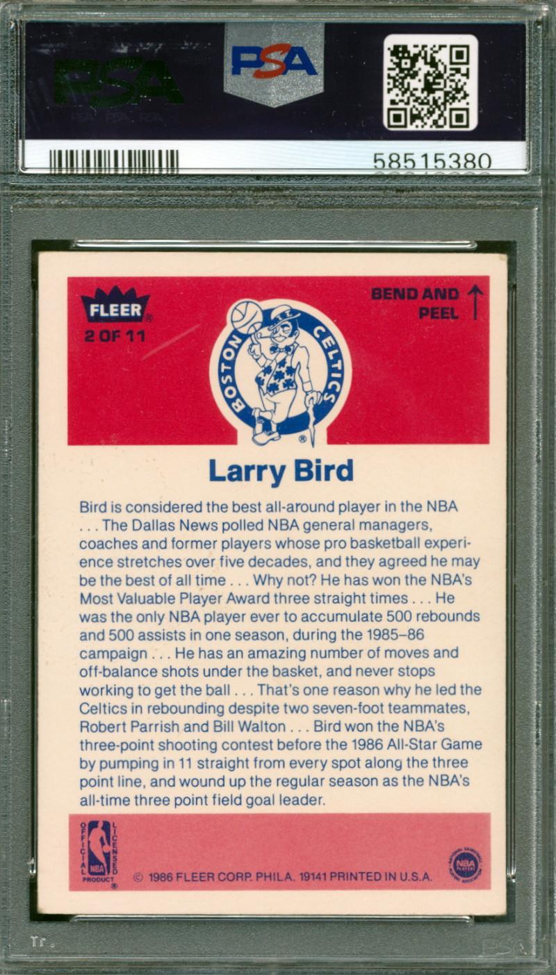 Larry Bird Signed 1986-87 Fleer Stickers #2 (PSA) at PristineAuction.com Larry Bird Signed 1986-87 Fleer Stickers #2 (PSA) at PristineAuction.com