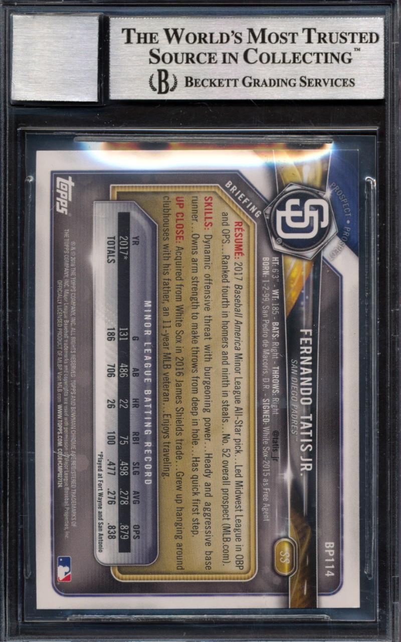 Fernando Tatis Jr. Signed 2018 Bowman Prospects #BP114 (BGS | Autograph Graded 10) at PristineAuction.com Fernando Tatis Jr. Signed 2018 Bowman Prospects #BP114 (BGS | Autograph Graded 10) at PristineAuction.com
