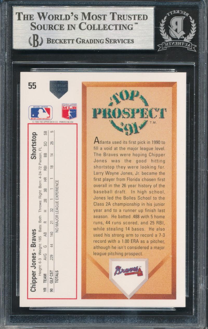 Chipper Jones Signed 1991 Upper Deck #55 RC (BGS) at PristineAuction.com Chipper Jones Signed 1991 Upper Deck #55 RC (BGS) at PristineAuction.com