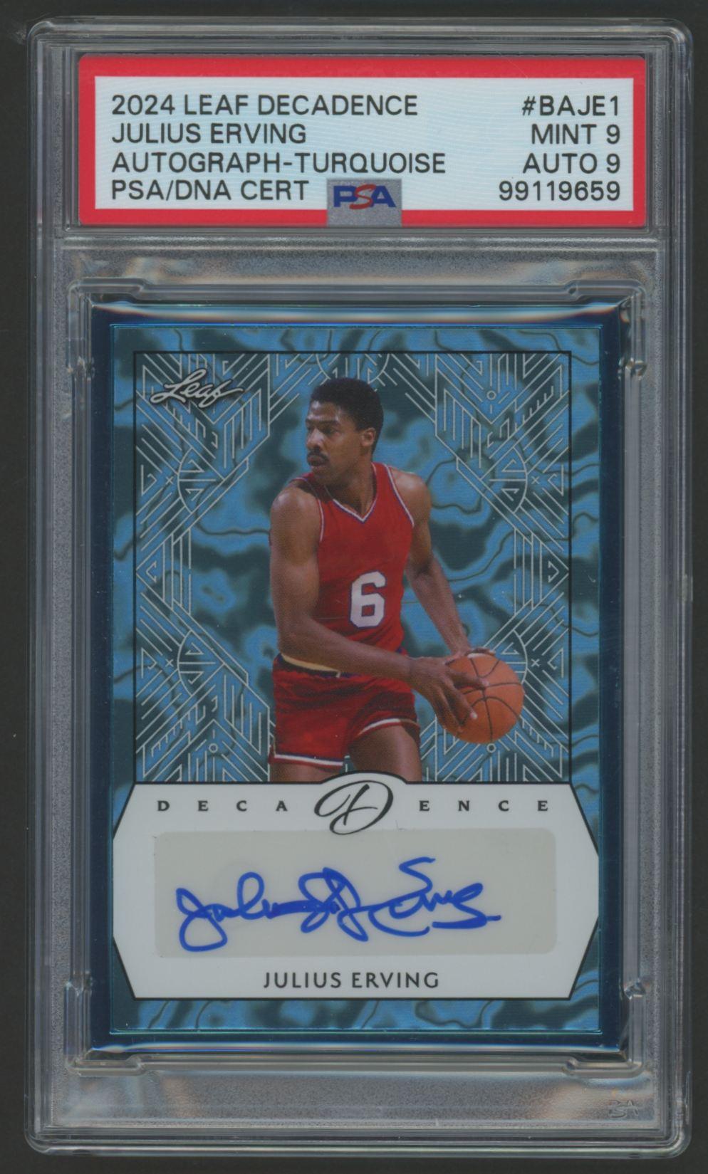 Julius Erving 2024 Leaf Decadence Autograph Turquoise #BAJE1 #4/10 (PSA 9 | Autograph Graded 9) at PristineAuction.com Julius Erving 2024 Leaf Decadence Autograph Turquoise #BAJE1 #4/10 (PSA 9 | Autograph Graded 9) at PristineAuction.com