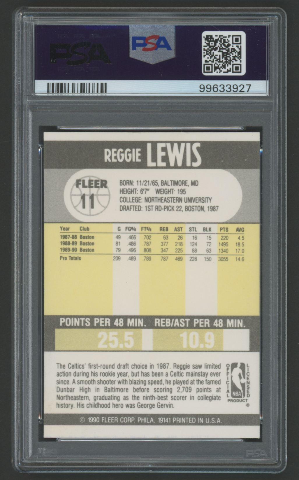 Reggie Lewis Signed 1990 Fleer #11 (PSA) at PristineAuction.com Reggie Lewis Signed 1990 Fleer #11 (PSA) at PristineAuction.com