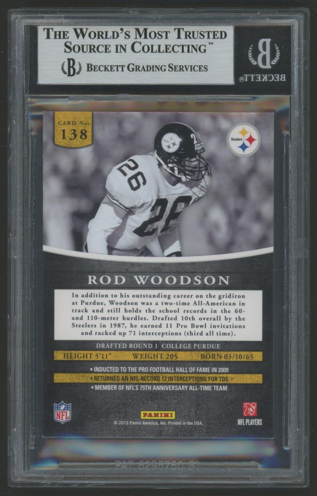 Rod Woodson Signed Sticker on 2012 Panini Prominence Legend #138 #778/897 (BGS) at PristineAuction.com Rod Woodson Signed Sticker on 2012 Panini Prominence Legend #138 #778/897 (BGS) at PristineAuction.com