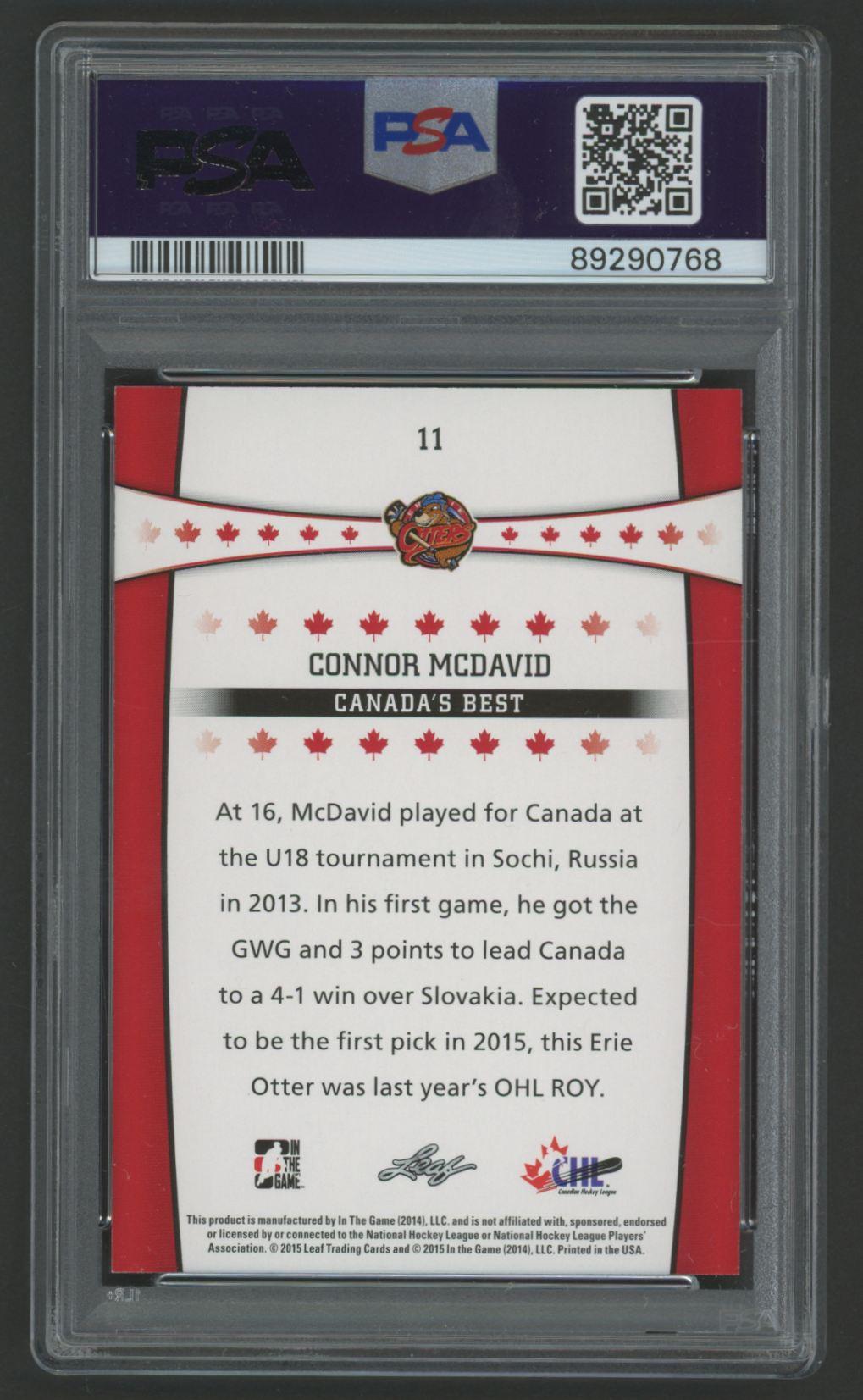 Connor McDavid 2015-16 Leaf In the Game CHL Draft #11 RC (PSA 10) at PristineAuction.com Connor McDavid 2015-16 Leaf In the Game CHL Draft #11 RC (PSA 10) at PristineAuction.com