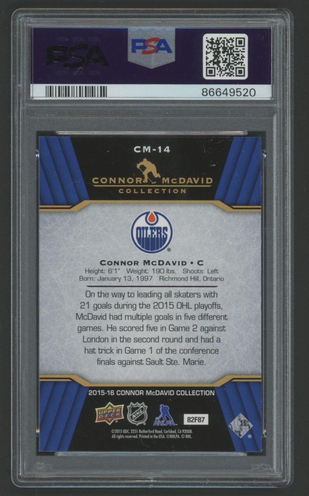 Connor McDavid 2015-16 Upper Deck Connor McDavid Collection #14 (PSA 10) at PristineAuction.com Connor McDavid 2015-16 Upper Deck Connor McDavid Collection #14 (PSA 10) at PristineAuction.com