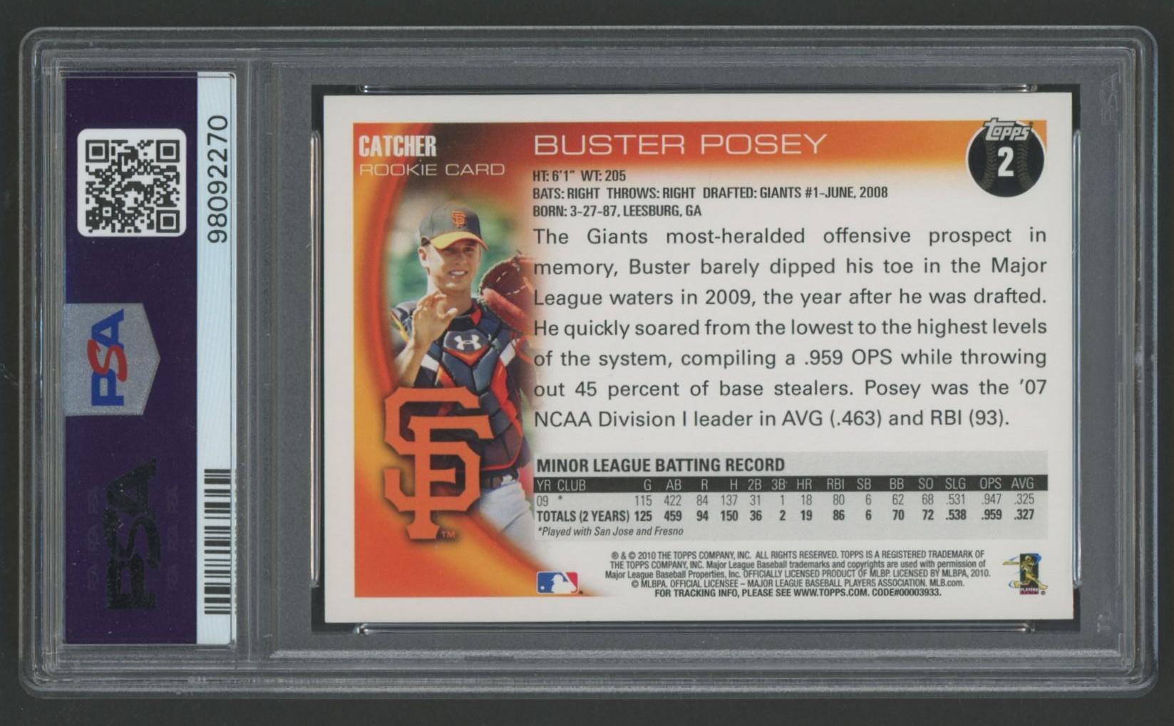 Buster Posey 2010 Topps #2 RC (PSA 10) at PristineAuction.com Buster Posey 2010 Topps #2 RC (PSA 10) at PristineAuction.com
