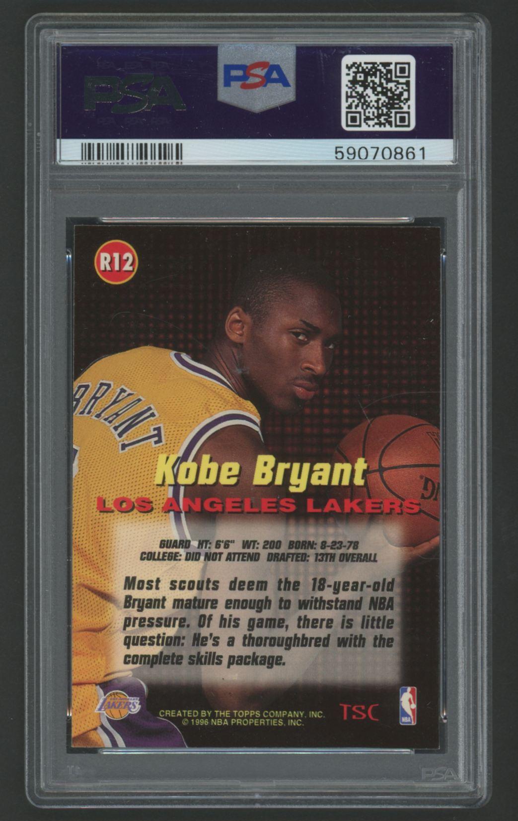 Kobe Bryant 1996 Stadium Club Rookies 1 #R12 (PSA 9) at PristineAuction.com Kobe Bryant 1996 Stadium Club Rookies 1 #R12 (PSA 9) at PristineAuction.com