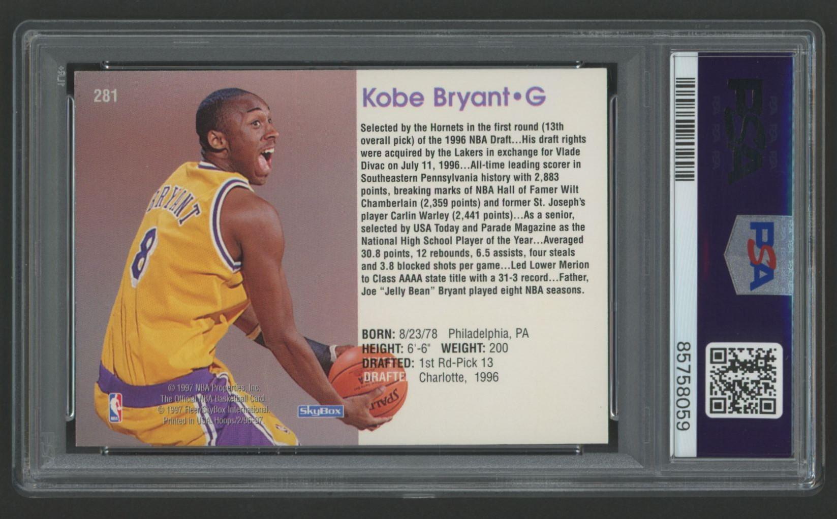 Kobe Bryant 1996-97 Hoops #281 RC (PSA 9) at PristineAuction.com Kobe Bryant 1996-97 Hoops #281 RC (PSA 9) at PristineAuction.com