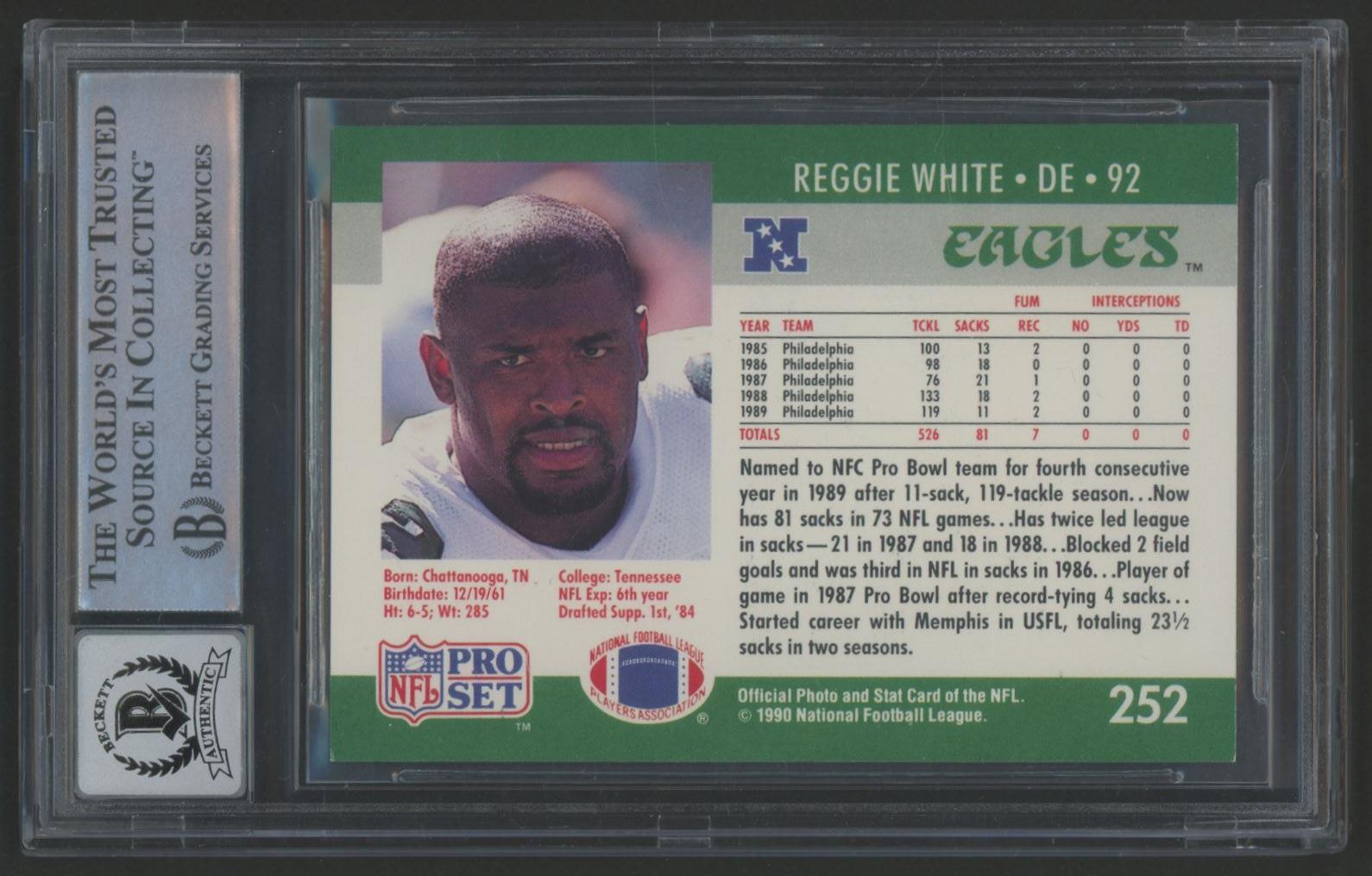 Reggie White Signed 1990 Pro Set #252 (BGS | Autograph Graded 10) at PristineAuction.com Reggie White Signed 1990 Pro Set #252 (BGS | Autograph Graded 10) at PristineAuction.com