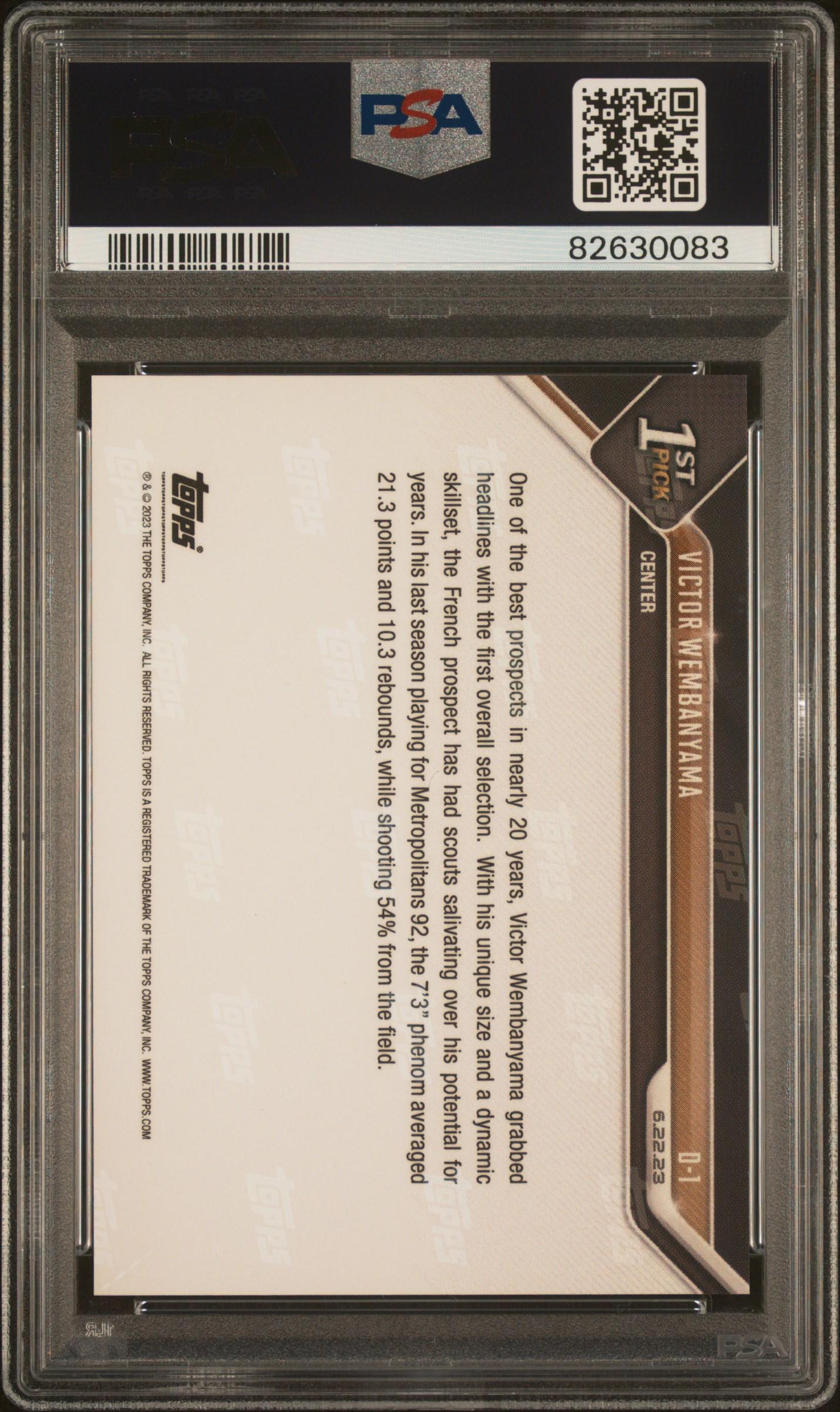 Victor Wembanyama 2023 Topps Now Draft #D1 RC (PSA 10) at PristineAuction.com Victor Wembanyama 2023 Topps Now Draft #D1 RC (PSA 10) at PristineAuction.com