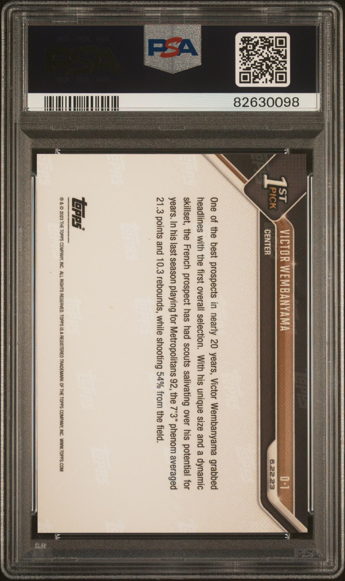 Victor Wembanyama 2023 Topps Now Draft #D1 RC (PSA 10) at PristineAuction.com Victor Wembanyama 2023 Topps Now Draft #D1 RC (PSA 10) at PristineAuction.com