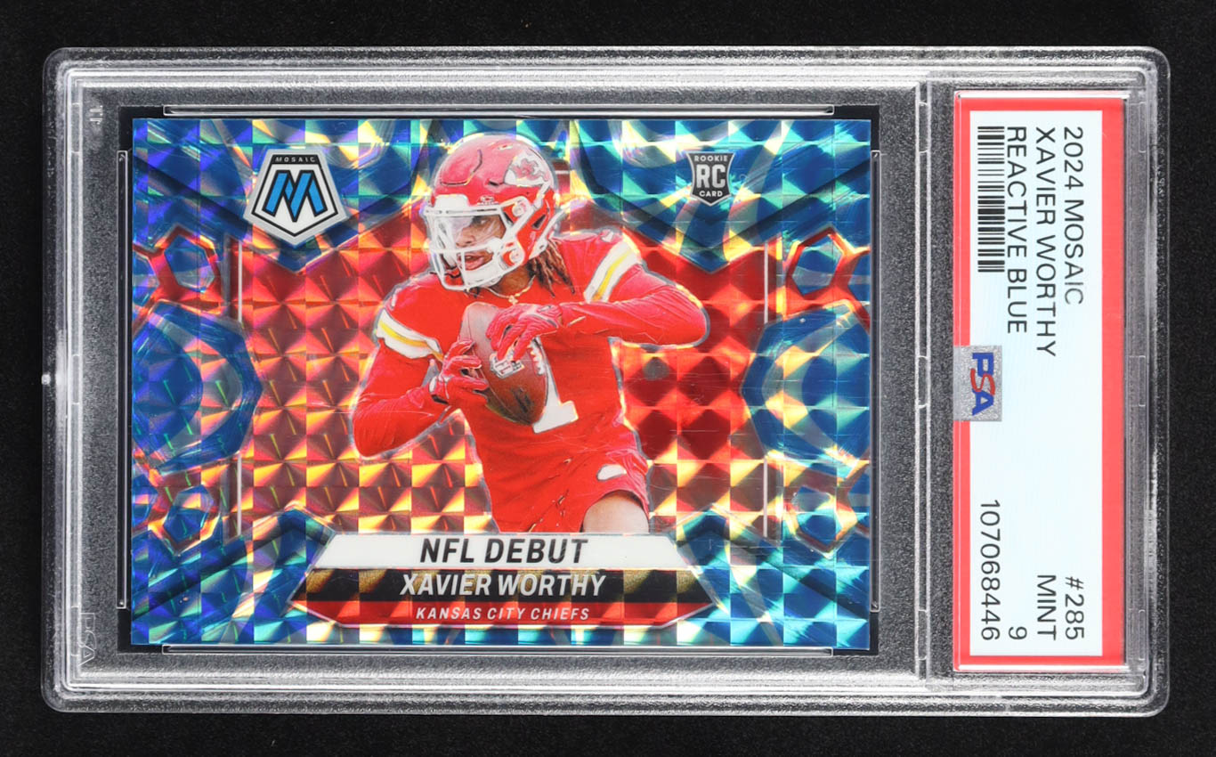 Xavier Worthy 2024 Panini Mosaic Mosaic Reactive Blue #285 DEB RC (PSA 9) at PristineAuction.com Xavier Worthy 2024 Panini Mosaic Mosaic Reactive Blue #285 DEB RC (PSA 9) at PristineAuction.com
